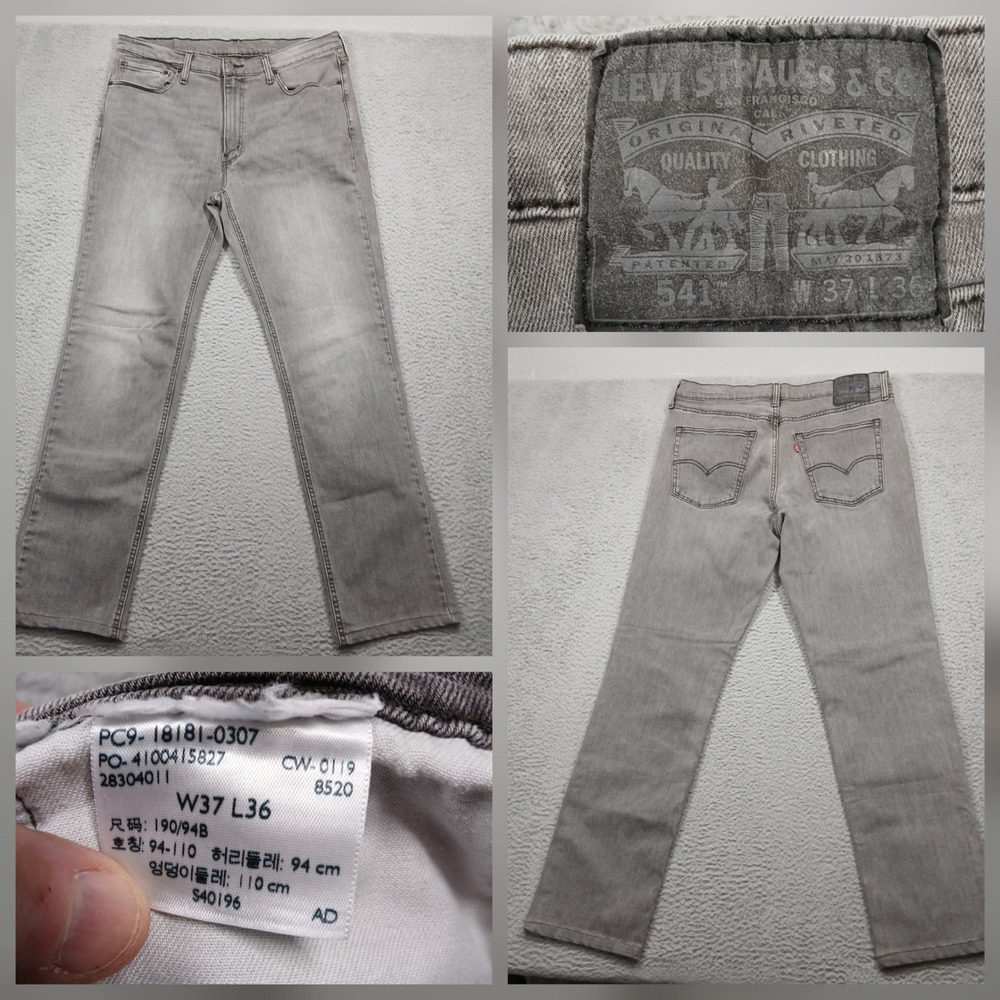 Levi's 541 Athletic Fit Jeans Men's 37x36 Gray Stretch Denim Mid Rise